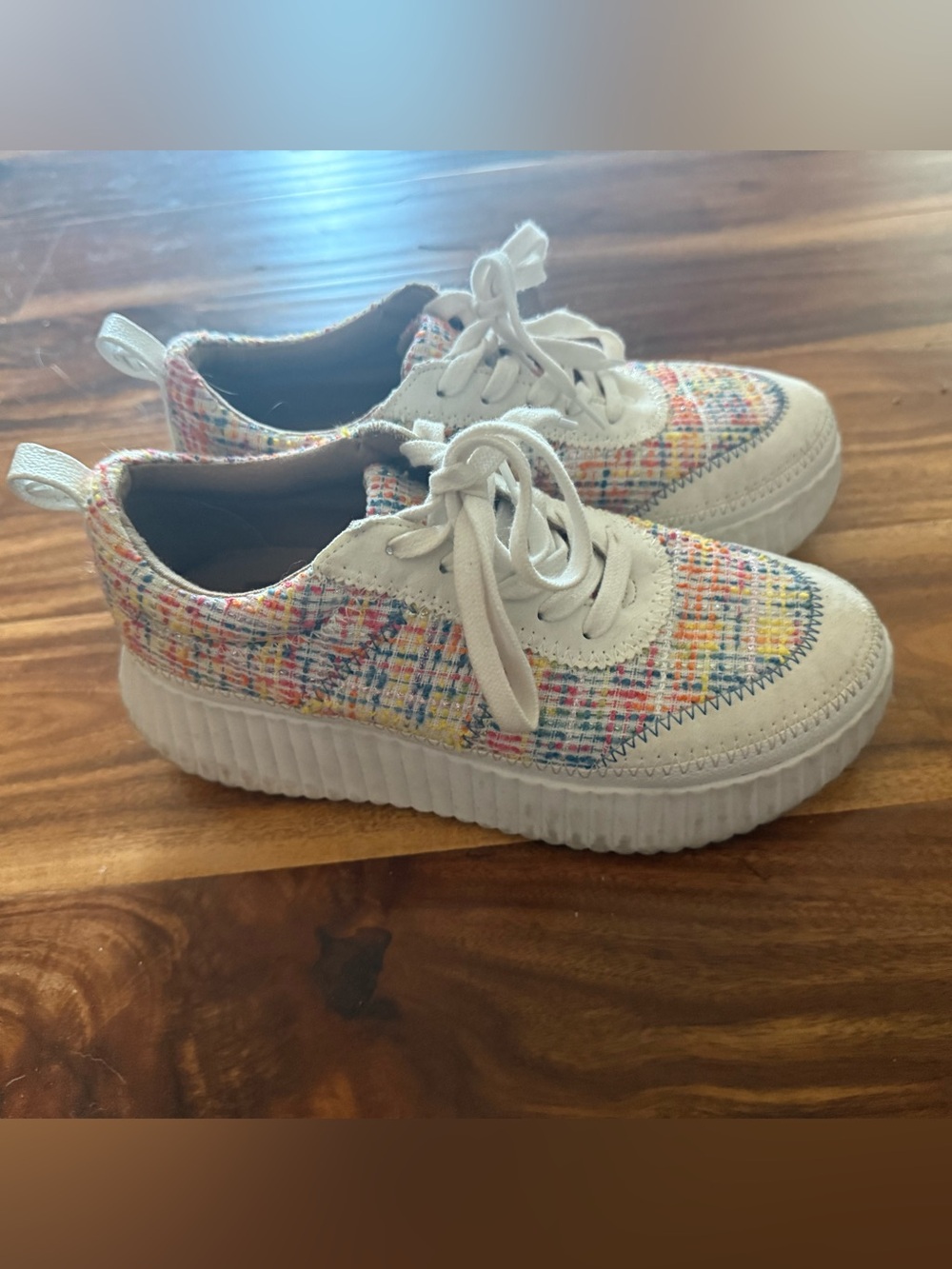 White Sneakers with Multicolor Tweed Accent